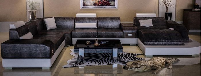 Krokodil Stil Leder Stilvolle Designer Luxus Wohnlandschaft Couchen Ecksofa Neu