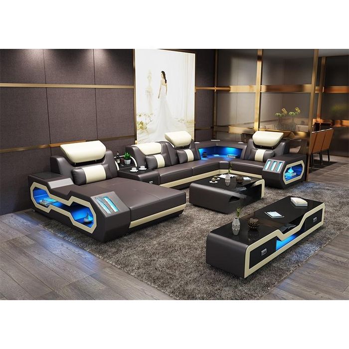 Wohnlandschaft Designer Couch Sofa Beleuchtet USB Station Ecksofa Sofas Couchen