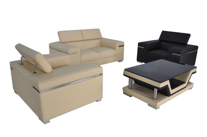 Wohn Couch Leder Sofa Landschaft Sitz Polster Garnitur Eck 2+1+1 Neu Sofas Set