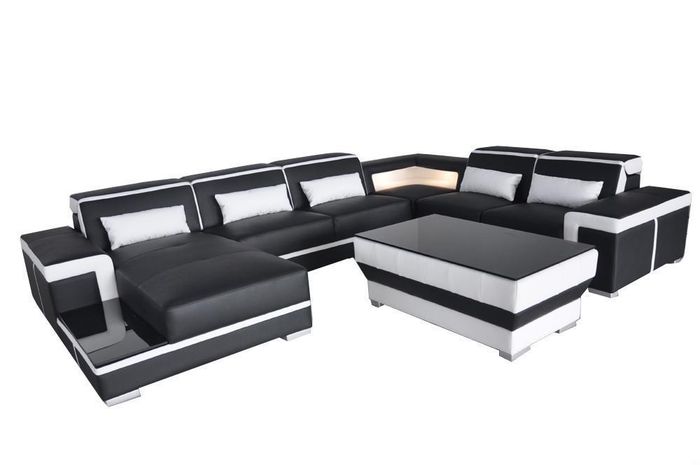 XXL Leder Sofa Polster Wohn Couch Sitz Garnitur Ecke Eck Sofas Couchen U Form