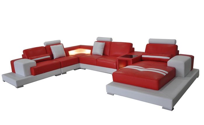 Ledersofa Couch Wohnlandschaft Eck Garnitur Design Modern Sofa U-Form L6004F