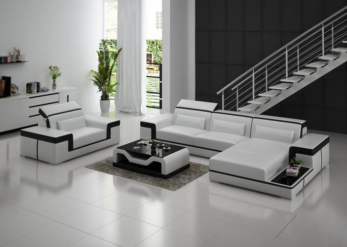 Ecksofa Set Couch Polster Eck Garnitur + Sessel L Form Leder Neu Wohnlandschaft
