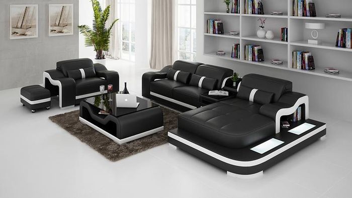 Ecksofa Set Couch Polster Eck Garnitur + Sessel Wohnlandschaft L Form Leder Neu