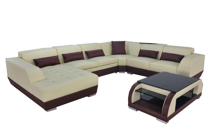 Leder Sofa mit USB Couch Polster Eck Designer Wohnlandschaft Garnituren Eck Neu