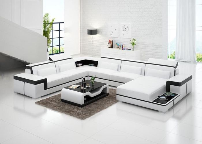 Ecksofa Wohnlandschaft Sofa U Form Polster Couchen Leder Design Beleuchtet Couch