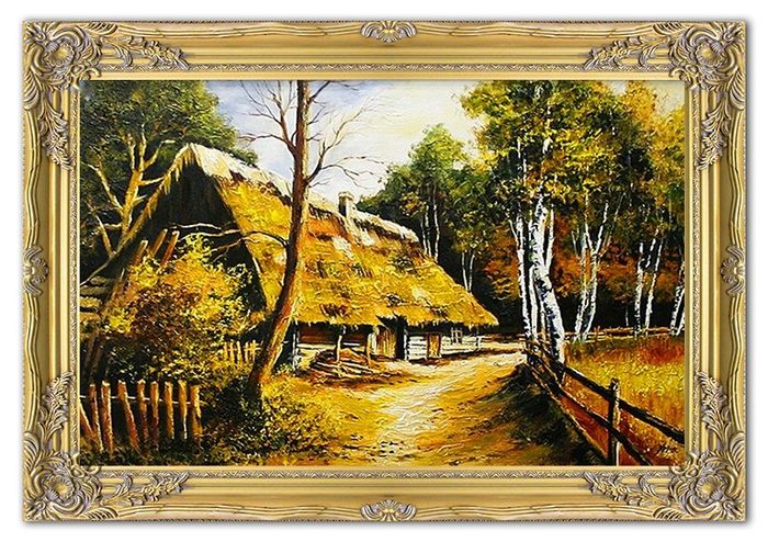 Bauernhof Landschaft Gemälde Handarbeit Ölbild Bild Ölbilder Rahmen BilderG01675