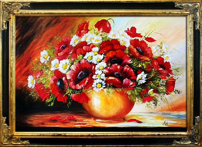 Ölgemälde Blumen Bild Bilder Gemälde Ölbilder Ölbild Bilderrahmen Rahmen G02836