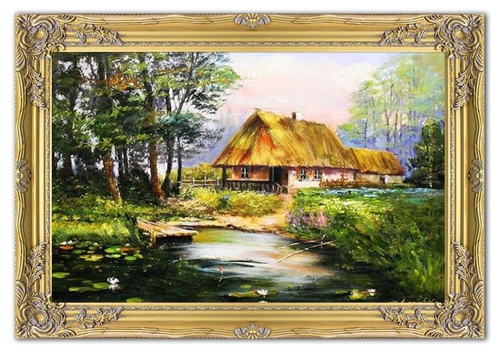 Bauernhof Landschaft Gemälde Handarbeit Ölbild Bild Ölbilder Rahmen BilderG15043