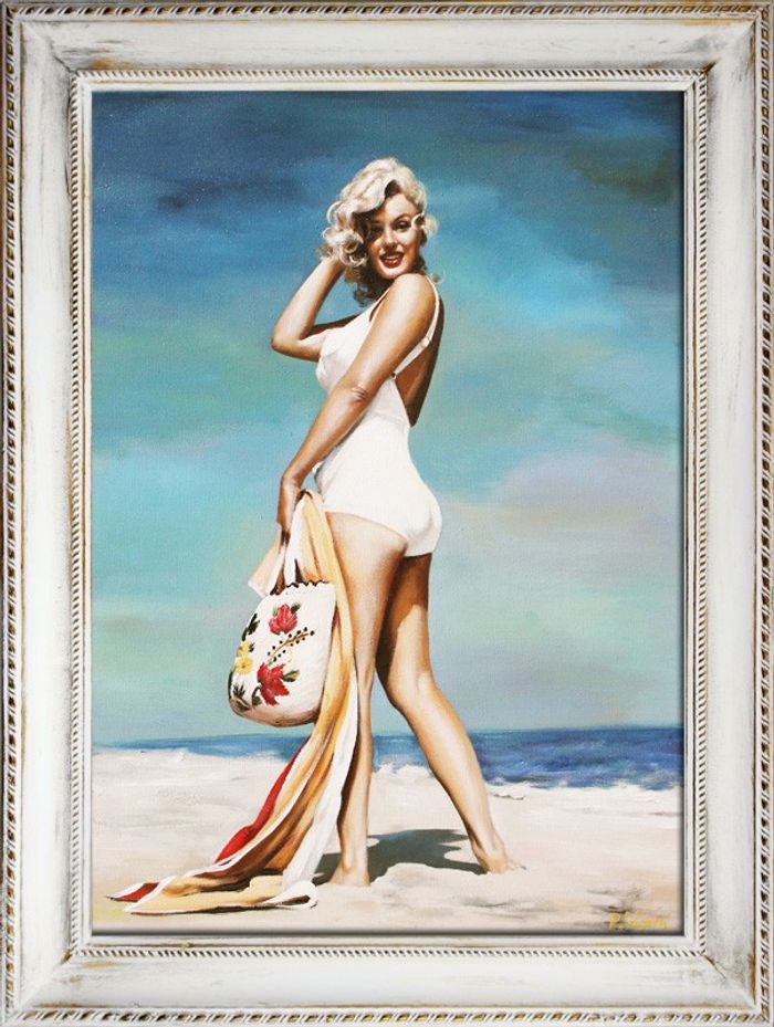 marilyn monroe Bikini Sexy Echte Handarbeit Rahmen Öl Gemälde Bilder G17408