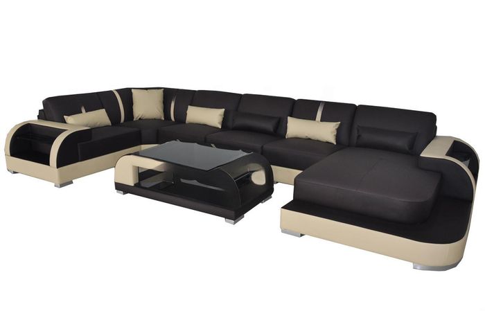 Leder Couch mit USB,Polster Sitz Garnitur Moderne Design Wohnlandschaft Sofas