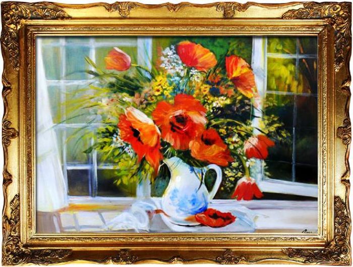 Ölgemälde Blumen Bild Bilder Gemälde Ölbilder Ölbild Bilderrahmen Rahmen G00107