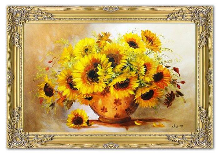 Sonnenblumen - Blumen Pflanzen Bilder Gemälde Ölbilder Ölbild Mit Rahmen G01283