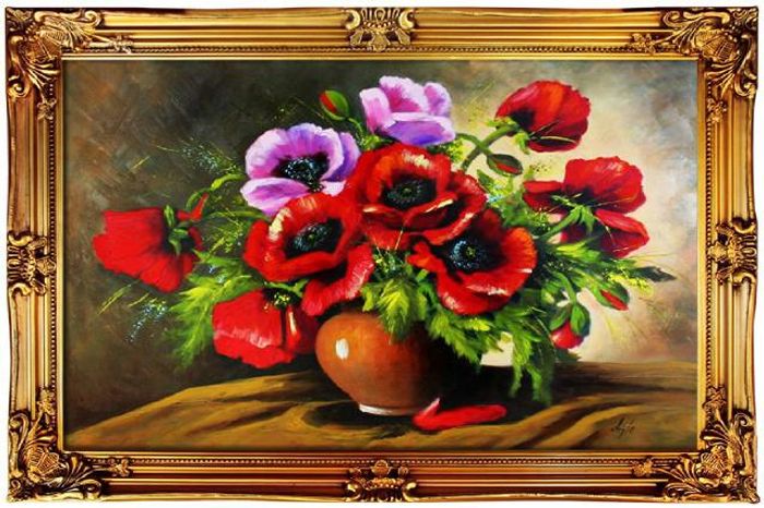 Ölgemälde Blumen Bild Bilder Gemälde Ölbilder Ölbild Bilderrahmen Rahmen G01545