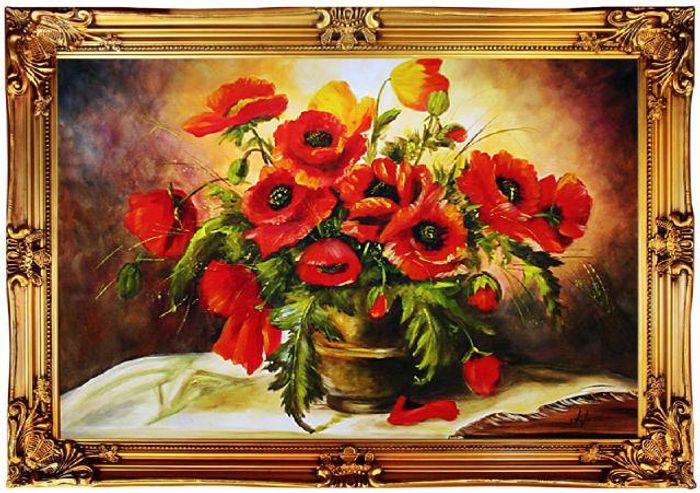 Ölgemälde Blumen Bild Bilder Gemälde Ölbilder Ölbild Bilderrahmen Rahmen G01546
