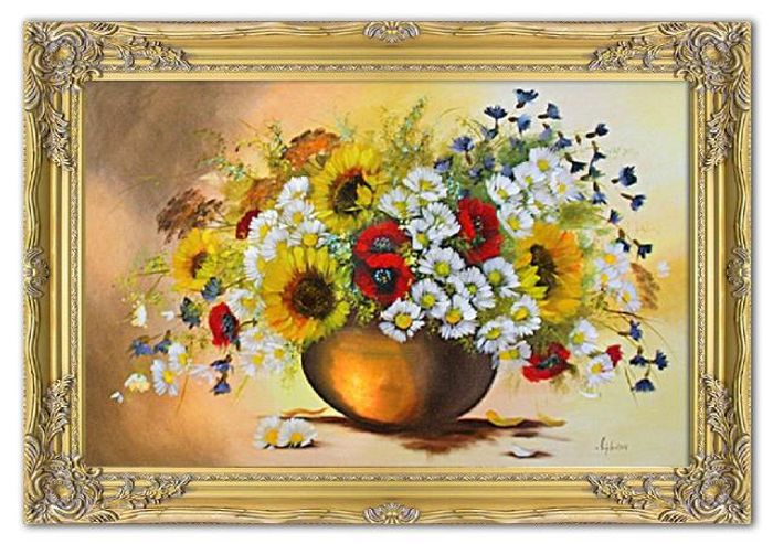 Sonnenblumen - Blumen Pflanzen Bilder Gemälde Ölbilder Ölbild Mit Rahmen G01841