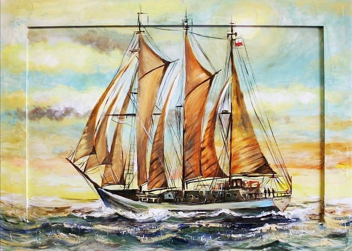 Gemälde Yacht Hafen Meer Öl Schiffe Ölbild Bild Ölbilder Rahmen Bilder G02878