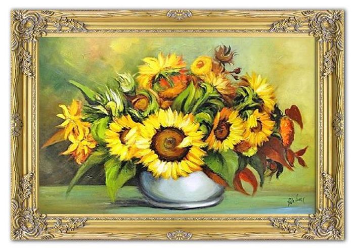 Sonnenblumen - Blumen Pflanzen Bilder Gemälde Ölbilder Ölbild Mit Rahmen G03246
