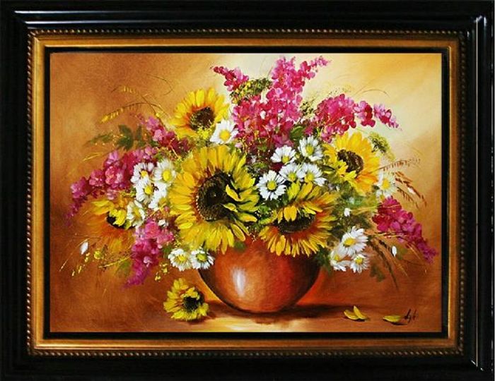 Sonnenblumen - Blumen Pflanzen Bilder Gemälde Ölbilder Ölbild Mit Rahmen G15134