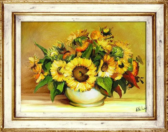 Sonnenblumen - Blumen Pflanzen Bilder Gemälde Ölbilder Ölbild Mit Rahmen G93989