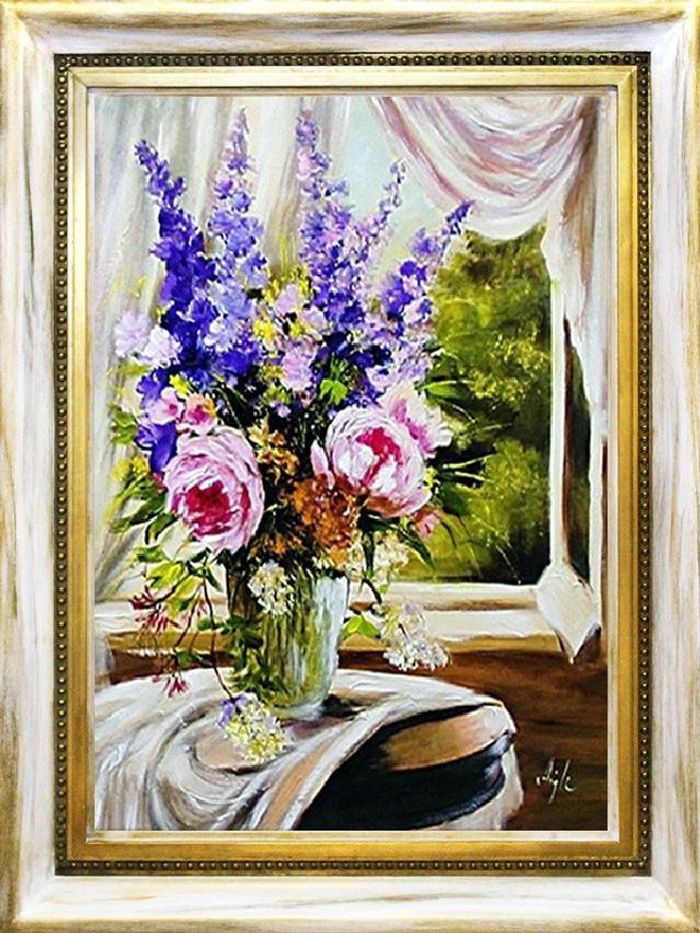 Flieder Blumen Ölgemälde Bild Bilder Gemälde Ölbilder Ölbild Mit Rahmen -G94040