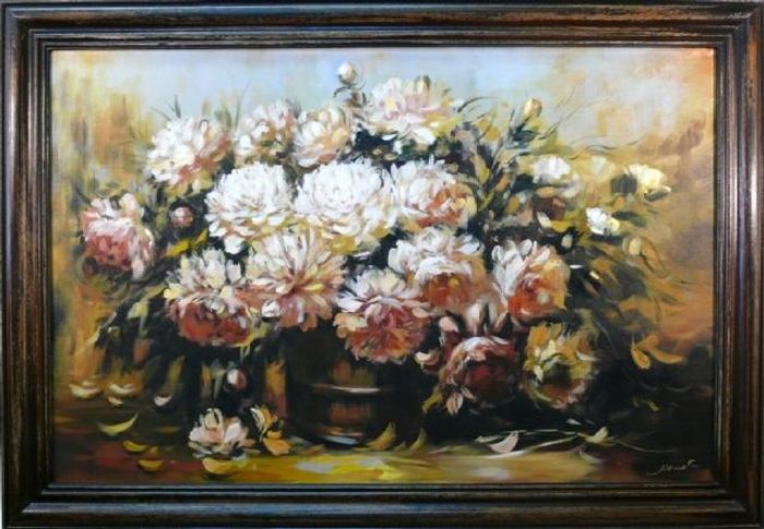 Rosen Blumen Ölgemälde Bild Gemälde Ölbilder Ölbild Bilderrahmen Rahmen G00381