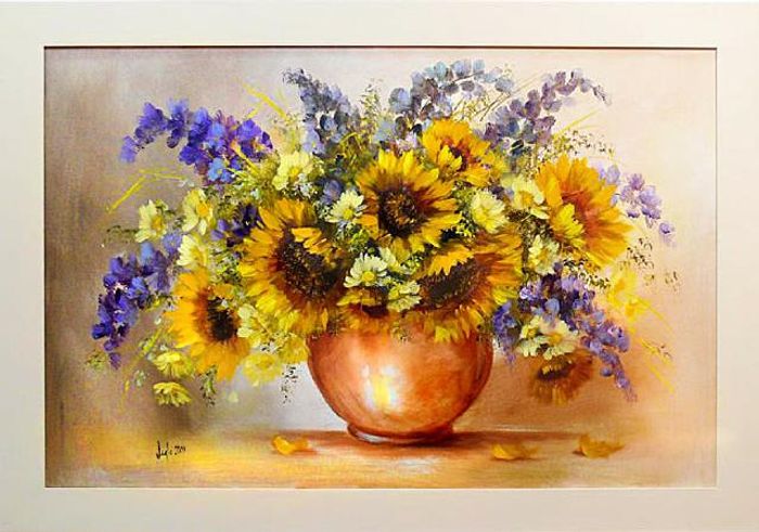 Sonnenblumen - Blumen Pflanzen Bilder Gemälde Ölbilder Ölbild Mit Rahmen G01868