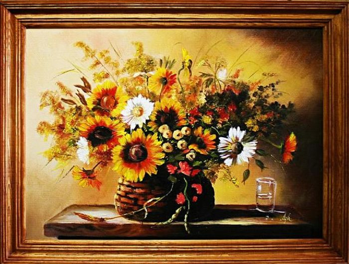 Sonnenblumen - Blumen Pflanzen Bilder Gemälde Ölbilder Ölbild Mit Rahmen G03341