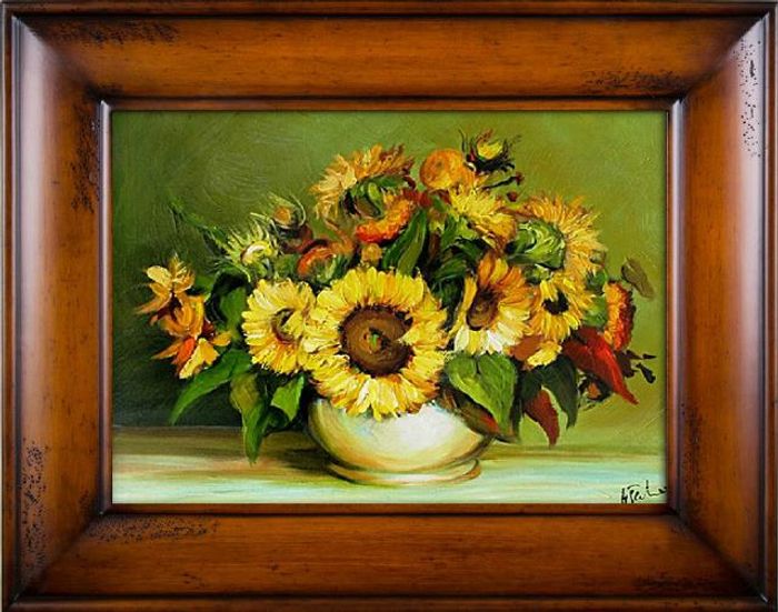 Sonnenblumen - Blumen Pflanzen Bilder Gemälde Ölbilder Ölbild Mit Rahmen G03596