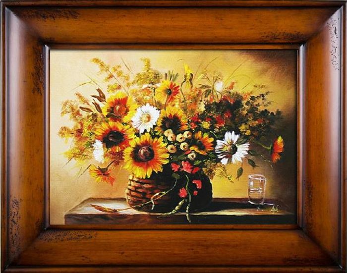 Sonnenblumen - Blumen Pflanzen Bilder Gemälde Ölbilder Ölbild Mit Rahmen G03601
