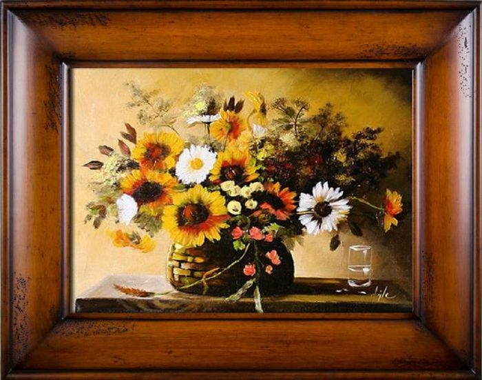 Sonnenblumen - Blumen Pflanzen Bilder Gemälde Ölbilder Ölbild Mit Rahmen G03775