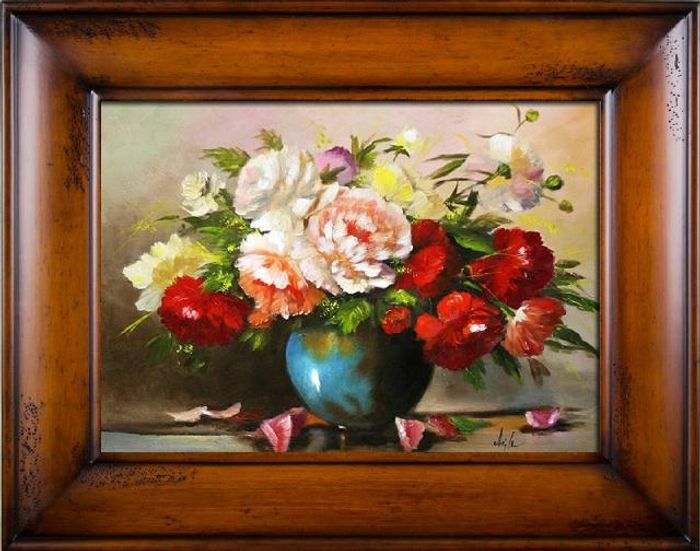 Rosen Blumen Ölgemälde Bild Gemälde Ölbilder Ölbild Bilderrahmen Rahmen - G06235