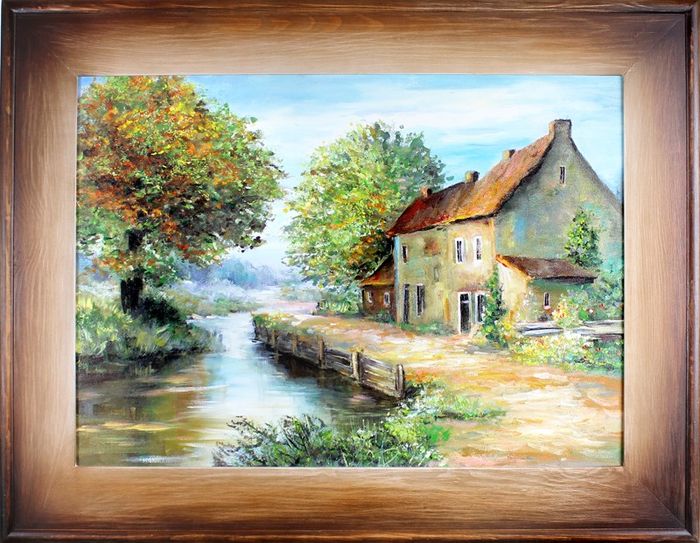 Bauernhof Landschaft Gemälde Handarbeit Ölbild Bild Ölbilder Rahmen BilderG16971