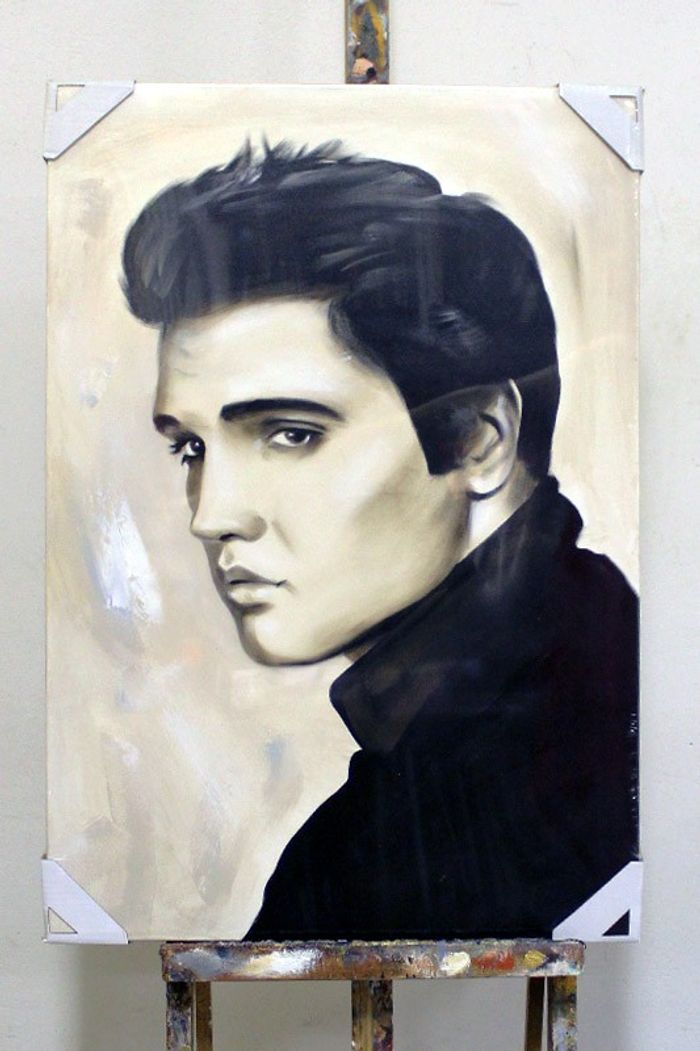 Portrait Elvis Presley Echte Handarbeit Rahmen Öl Gemälde Bild Bilder G95496