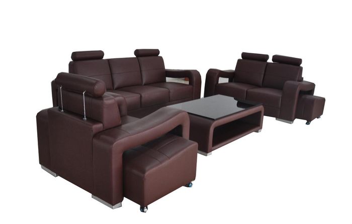 Garnitur Leder Sofa mit USB Polster Couchen Sofas Luxus Neu Wohnlandschaft 3+2+1