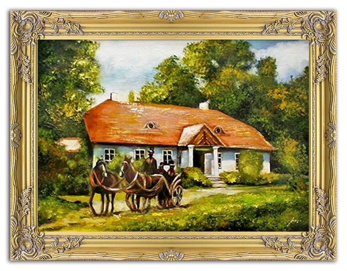 Bauernhof Landschaft Gemälde Handarbeit Ölbild Bild Ölbilder Rahmen BilderG02580