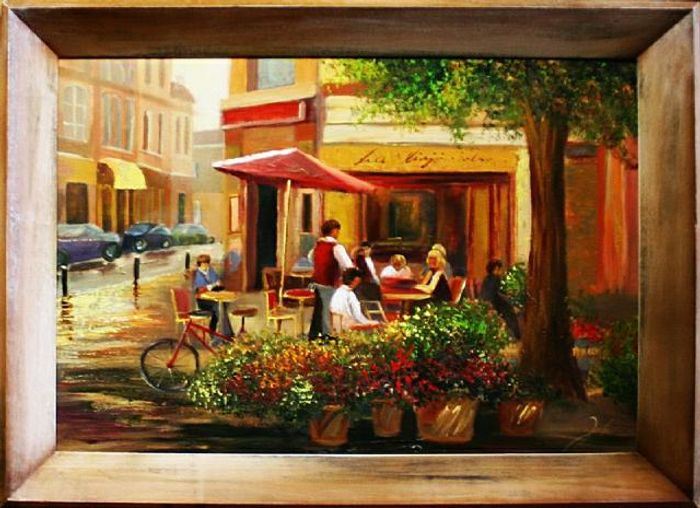 Ölbild Bilder Bild Gemälde Ölgemälde "Restaurant" Handarbeit Mit Rahmen G04295