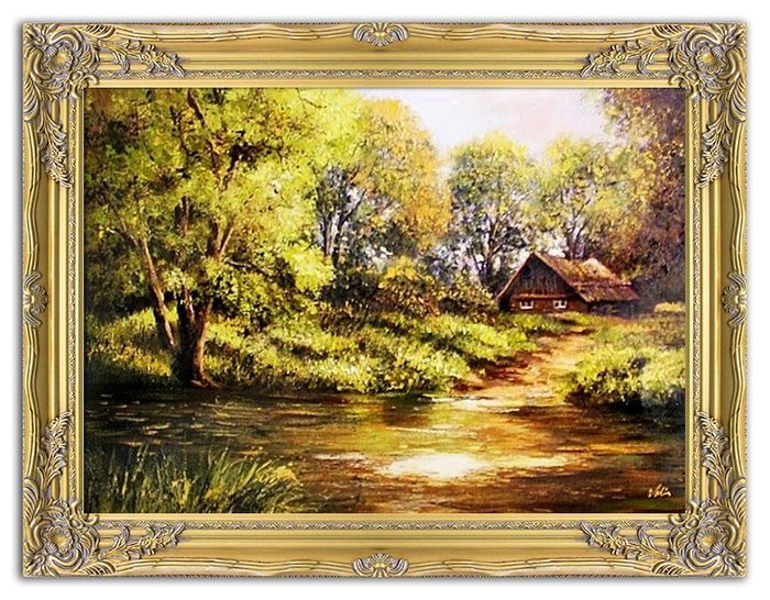 Gemälde See landschaft Handarbeit Ölbild Bild Ölbilder Rahmen Bilder G04459