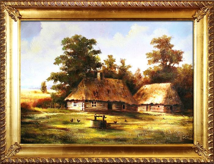 Bauernhof Landschaft Gemälde Handarbeit Ölbild Bild Ölbilder Rahmen BilderG06040