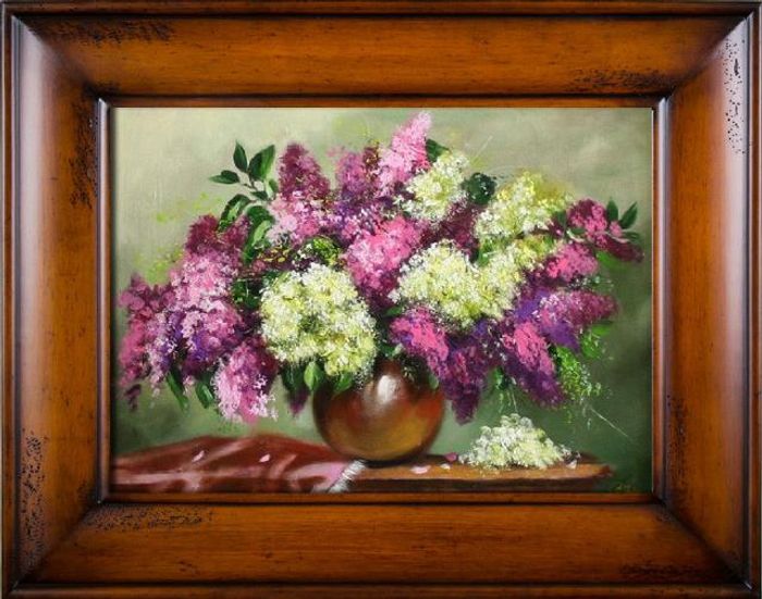 Flieder Blumen Ölgemälde Bild Bilder Gemälde Ölbilder Ölbild Mit Rahmen -G15544