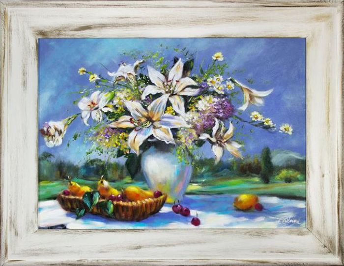 Blumen Vase Ölgemälde Bild Bilder Gemälde Ölbilder Ölbild Mit Rahmen - G16286