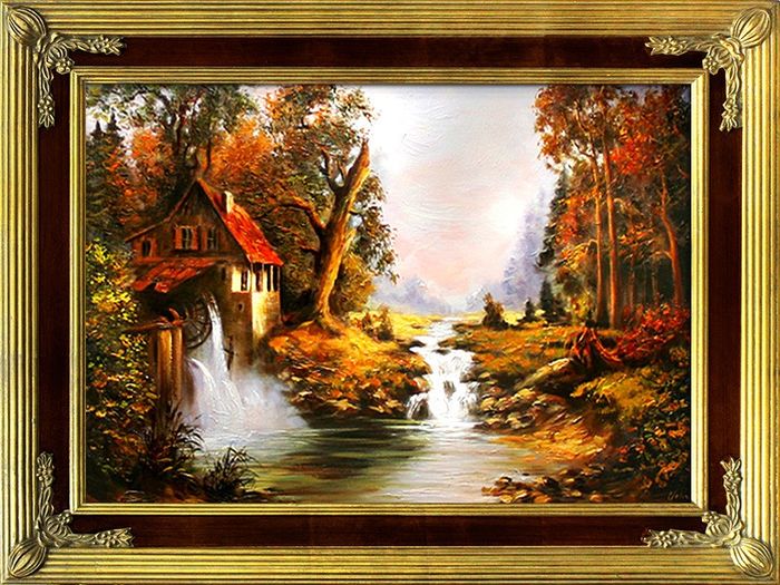 Landschaft Barock Gemälde Handarbeit Ölbild Bild Ölbilder Rahmen Bilder G94025