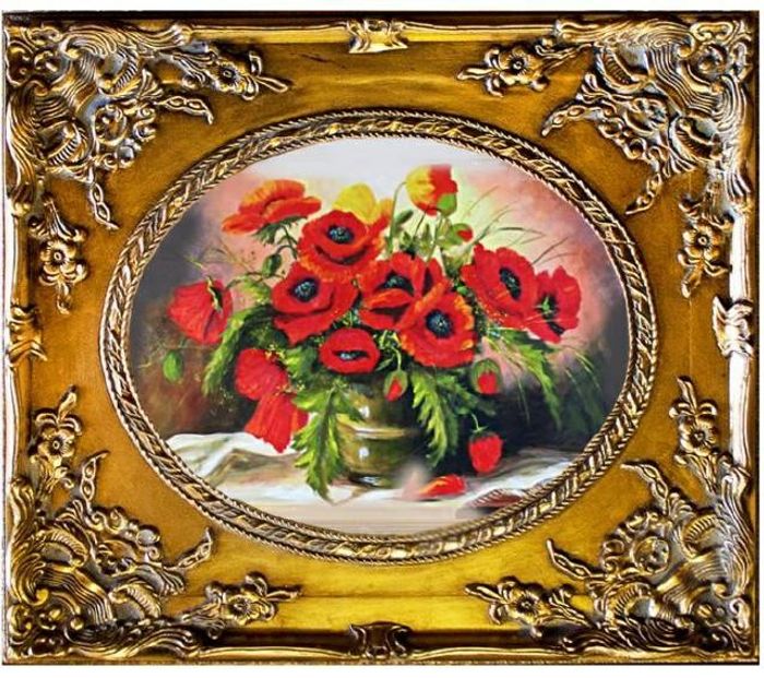Ölgemälde Blumen Bild Bilder Gemälde Ölbilder Ölbild Bilderrahmen Rahmen G03496
