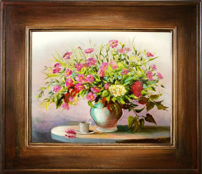 Blumen Vase Ölgemälde Bild Bilder Gemälde Ölbilder Ölbild Mit Rahmen - G16319