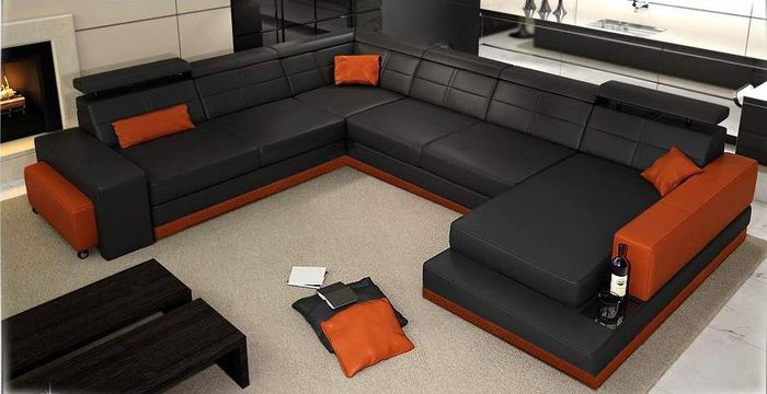 Ledersofa Couch Neu Wohnlandschaft Ecksofa Eck Garnitur Design Modern Sofa + USB