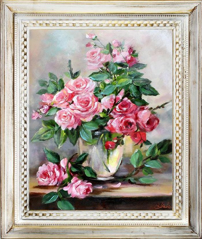 Roses - Blumen Pflanzen Bild Bilder Gemälde Ölbilder Ölbild Mit Rahmen G02840
