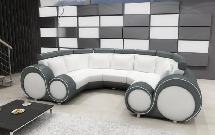 XXL Wohnlandschaft Ledersofa mit USB Design Polster Garnitur Couch Ecksofa Big