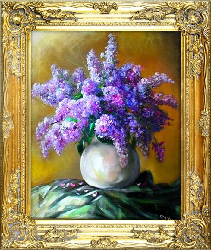 Flieder Blumen Ölgemälde Bild Bilder Gemälde Ölbilder Ölbild Mit Rahmen -G01466
