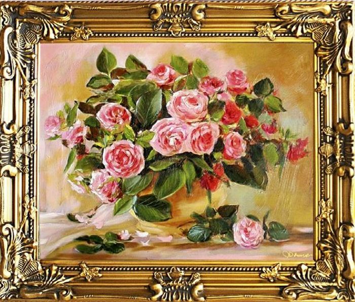 Roses - Blumen Pflanzen Bild Bilder Gemälde Ölbilder Ölbild Mit Rahmen G04901