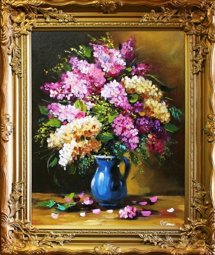 Flieder Blumen Ölgemälde Bild Bilder Gemälde Ölbilder Ölbild Mit Rahmen -G06095