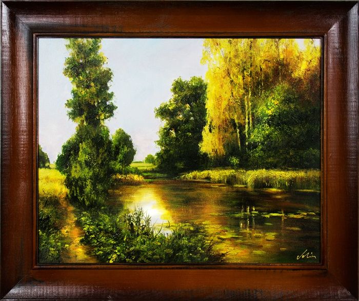 Gemälde Natur Wald Fluss Handarbeit Ölbild Bild Ölbilder Rahmen Bilder G16081